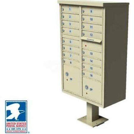 FLORENCE MFG CO Vital Cluster Box Unit, 16 Mailboxes, 2 Parcel Lockers, Sandstone 1570-16SDAF